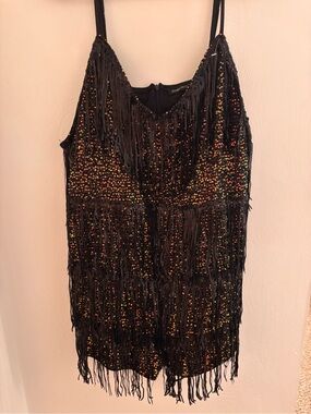 Black Sequin Fringe Romper